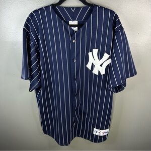 Vintage 90s Majestic New York Yankees Navy Blue Pinstripe Jersey Size Large
